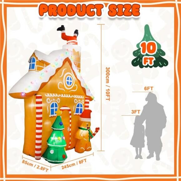 10FT Christmas Inflatables Gingerbread House Decorations, Outdoor - Picture 2 of 7